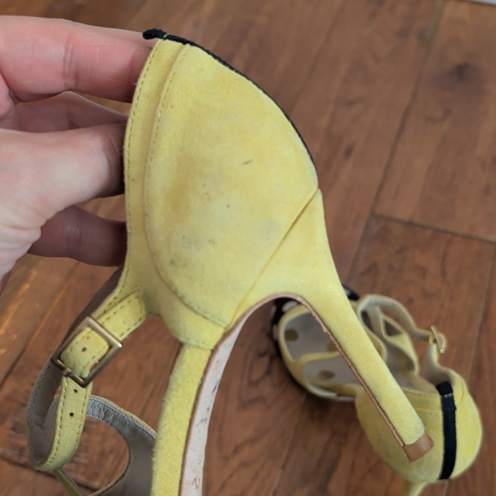 Boden Trisha Yellow and Black Polka Dot Cowhide Pointy Toe Strappy Heels - Picture 6 of 16